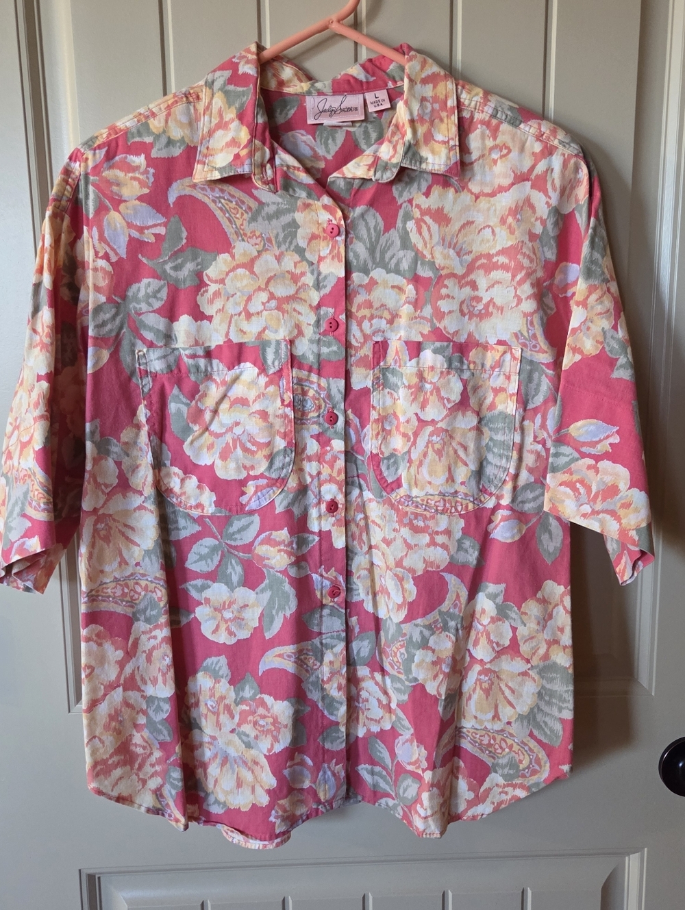 Vintage Jaclyn Smith Floral Button Down Shirt Large Made in USA 90s Cottage